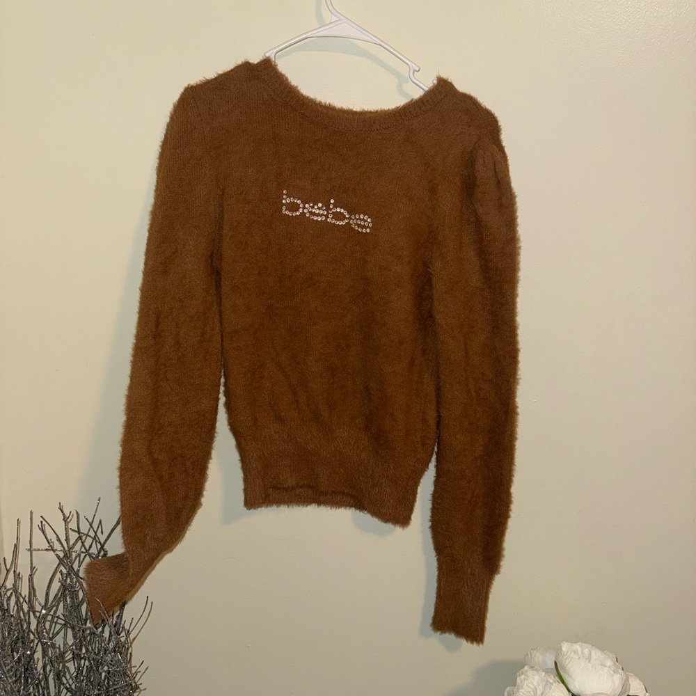 BeBe Brown Fuzzy Long-Sleeve Sweater